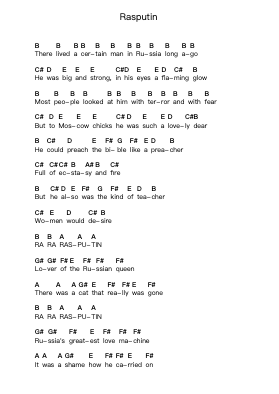 Rasputin โน้ตตัวอักษรเปียโนโดย Turisas - Arr.Lengiles Kathgen