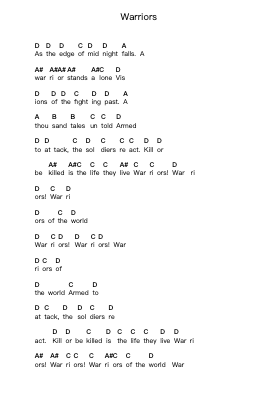 Warriors 鋼琴字母譜由 Savatage - 編曲 Sezie