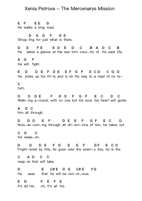 Xenia Petrova - The Mercenarys Mission Piano letter notes by Misc Unsigned Bands - Arr.Juddnice