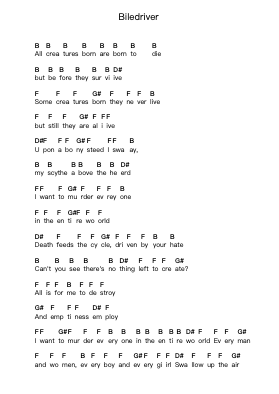 Biledriver Piano letter notes by GWAR - Arr.Graycie Scob