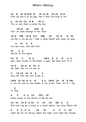 Where I Belong Piano letter notes by Switchfoot - Arr.Rusclair
