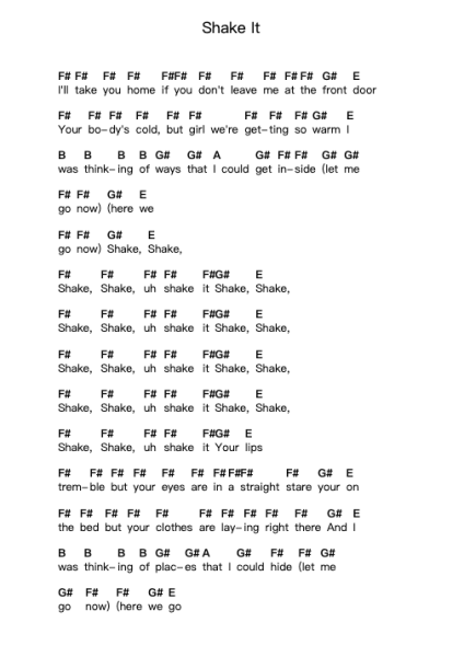 Shake It Piano letter notes by Metro Station - Arr.Chrisboyd Crosean