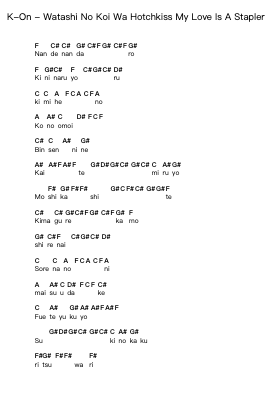 K-On - Watashi No Koi Wa Hotchkiss My Love Is A Stapler Piano letter notes by Misc Cartoons - Arr.Chrisphael Reedno