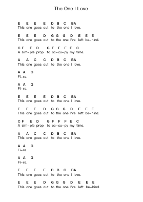 The One I Love Piano letter notes by R.E.M. - Arr.Bautab