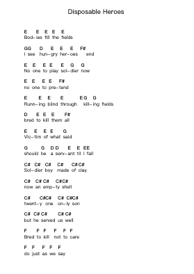 Disposable Heroes Nota surat piano oleh Metallica - Arr.Losopp Webslin