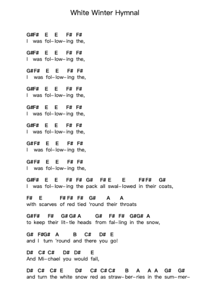 White Winter Hymnal 鋼琴字母譜由 Fleet Foxes - 編曲 Jansean