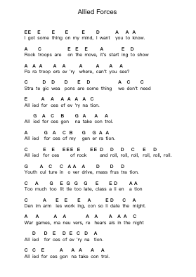 Allied Forces Piano letter notes by Triumph - Arr.Faithevice