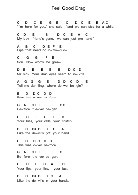 Feel Good Drag Piano letter notes by Anberlin - Arr.Dowar Warford