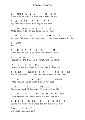 These Dreams Piano letter notes by Heart - Arr.Mollkerr