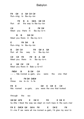 Babylon Piano letter notes by Daron Malakian and Scars on Broadway - Arr.Davepeare