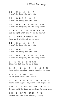 It Wont Be Long Piano letter notes by The Beatles - Arr.Janedo