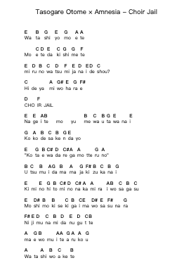 Tasogare Otome × Amnesia - Choir Jail Piano letter notes by Misc Cartoons - Arr.Leifres