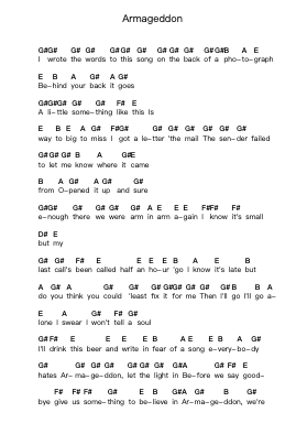 Armageddon Piano letter notes by Alkaline Trio - Arr.Cugue Vebriel