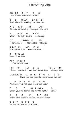 Fear Of The Dark Piano letter notes by Iron Maiden - Arr.Melra Consmer