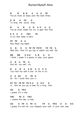 Buried Myself Alive Piano letter notes by The Used - Arr.Bergdrew Browningthur