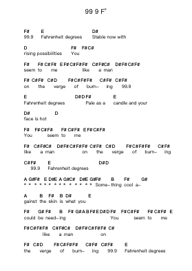99 9 F° Piano letter notes by Suzanne Vega - Arr.Trollfax