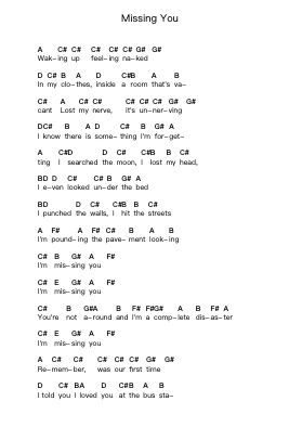 Missing You Piano letter notes by Green Day - Arr.Osgrey Flowersor