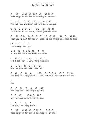 A Call For Blood Piano letter notes by Hatebreed - Arr.Spenborg