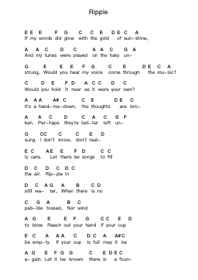 Ripple ピアノの音符 by Grateful Dead - Arr.Greenlew