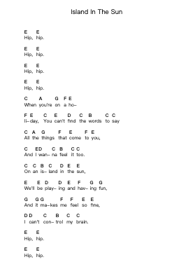 Island In The Sun Piano letter notes by Weezer - Arr.Ribloor