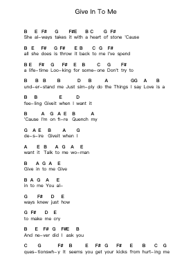 Give In To Me Piano letter notes by Michael Jackson - Arr.Dillind