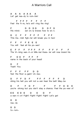 A Warriors Call Piano letter notes by Volbeat - Arr.Ranphia Boydle