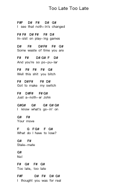 Too Late Too Late Piano letter notes by Metallica - Arr.Watblack Jackcoln