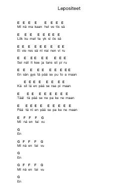Lepositeet ピアノの音符 by Turmion Kätilöt - Arr.Temvogt Roblome
