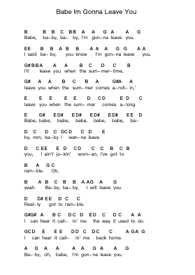 Babe Im Gonna Leave You Piano letter notes by Led Zeppelin - Arr.Bushple