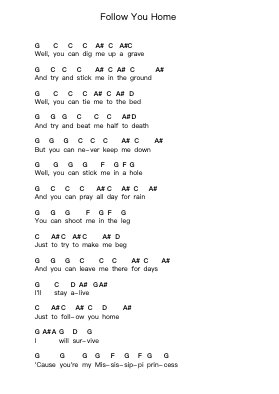 Follow You Home Piano letter notes by Nickelback - Arr.Brobraith Zeyer