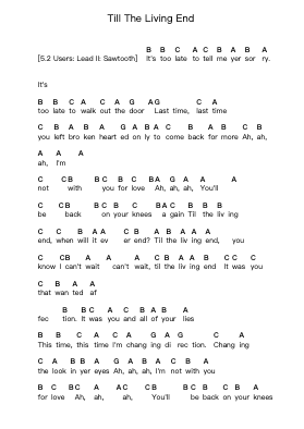 Till The Living End Piano letter notes by Dokken - Arr.Virgreg