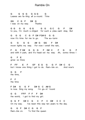 Ramble On Piano letter notes by Led Zeppelin - Arr.Bophen