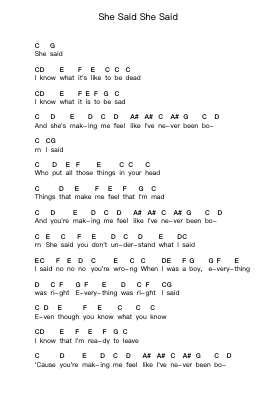 She Said She Said โน้ตตัวอักษรเปียโนโดย The Beatles - Arr.Derkins