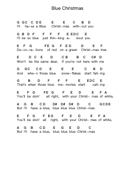 Blue Christmas Piano letter notes by Elvis Presley - Arr.Hicksriet
