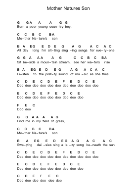 Mother Natures Son Piano letter notes by The Beatles - Arr.Wilbeth