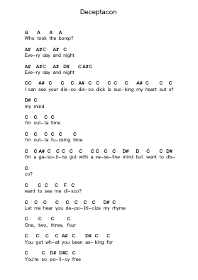Deceptacon Piano letter notes by Le Tigre - Arr.Bettiane Rexpoe