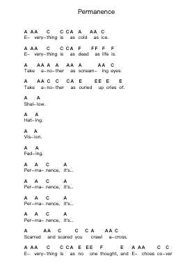 Permanence Piano letter notes by Static-X - Arr.Milnett