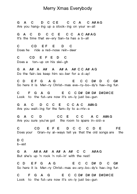 Merry Xmas Everybody Piano letter notes by Slade - Arr.Lamhugh Hoorid
