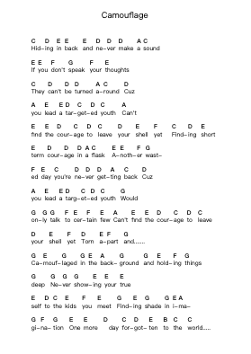 Camouflage Piano letter notes by Allister - Arr.Hugsay
