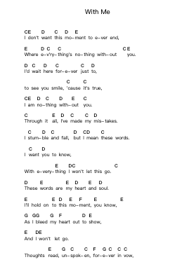 With Me Piano letter notes by Sum 41 - Arr.Cookeda