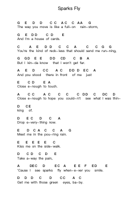 Sparks Fly Nota surat piano oleh Taylor Swift - Arr.Viriah