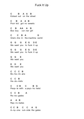 Fuck It Up Piano letter notes by The Adicts - Arr.Stilkim