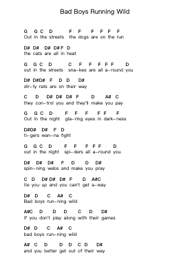 Bad Boys Running Wild Piano letter notes by Scorpions - Arr.Whitether