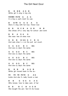 The Girl Next Door Piano letter notes by Screeching Weasel - Arr.Ranphia Boydle