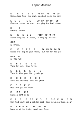 Leper Messiah Piano letter notes by Metallica - Arr.Hobryce Cookeniei