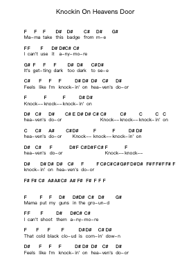 Knockin On Heavens Door 鋼琴字母譜由 Guns N' Roses - 編曲 Bclark