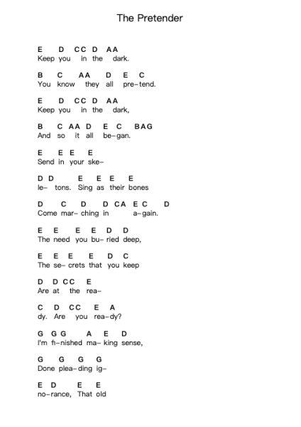 The Pretender Piano letter notes by Foo Fighters - Arr.Leifclaire Frankbrooke