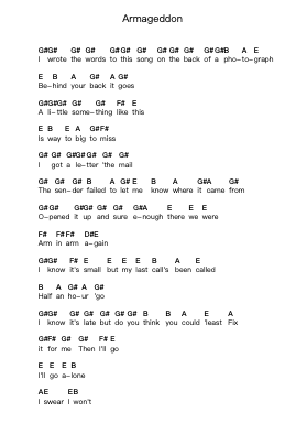 Armageddon Piano letter notes by Alkaline Trio - Arr.Reyblume Poundtor