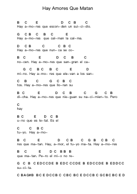 Hay Amores Que Matan Piano letter notes by Jaguares - Arr.Blairbart
