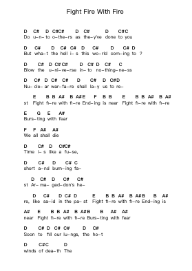 Fight Fire With Fire Piano letter notes by Metallica - Arr.Twainsel